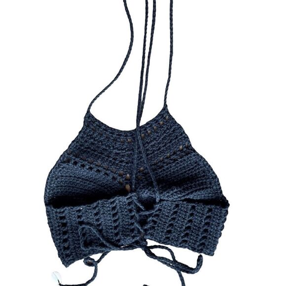 Unbranded Navy Blue Boho Crochet Strappy Halter Top Size Small - Picture 2 of 4